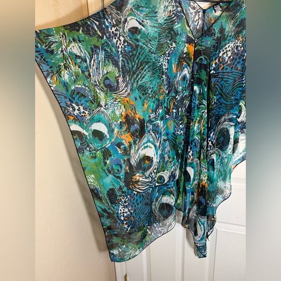 Zury lightweight semi sheer colorful peacock summer top beach cover up free size - Picture 3 of 7